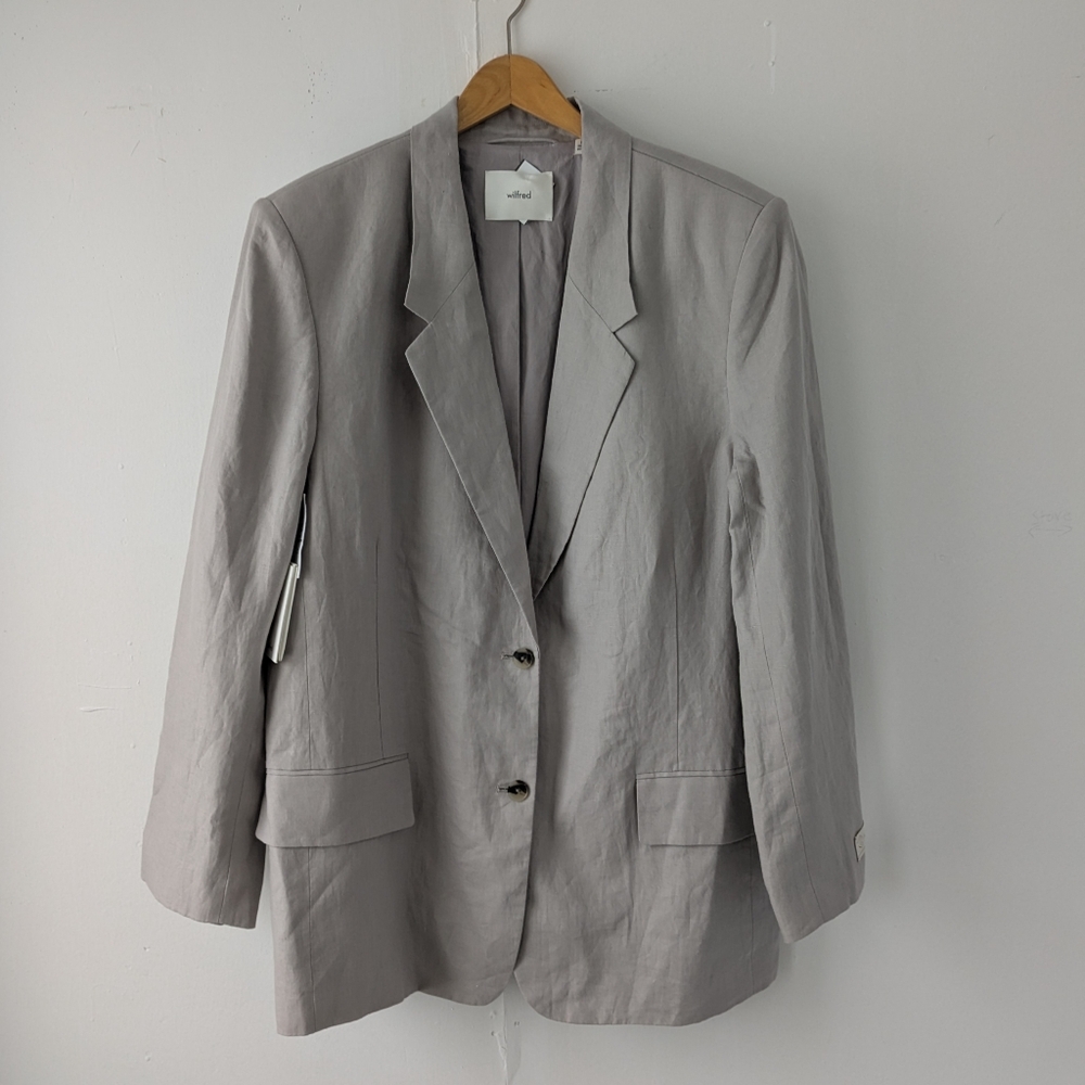 Wilfred Aritzia Burlington Blazer Ashen Gray 100% Italian Linen XL NWT